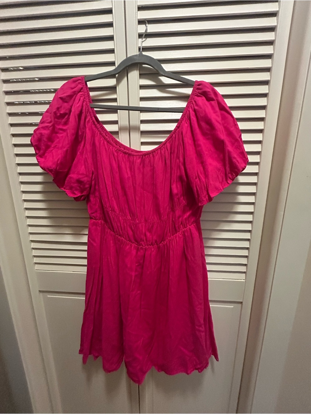 Women's Hot Pink  Puff-Sleeve Dress